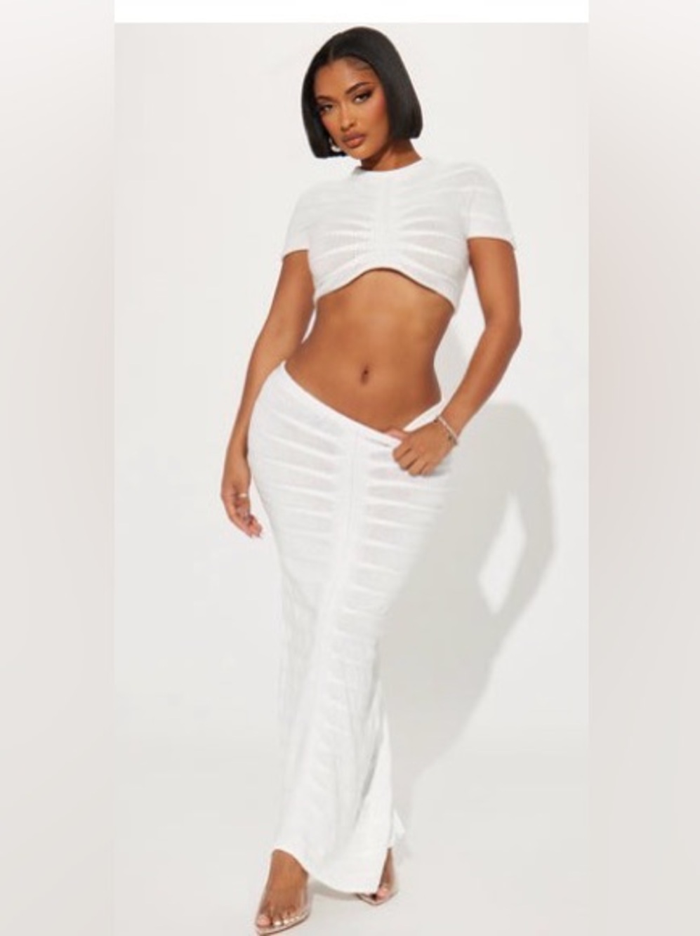 Women's white Knit Sweater Two Piece